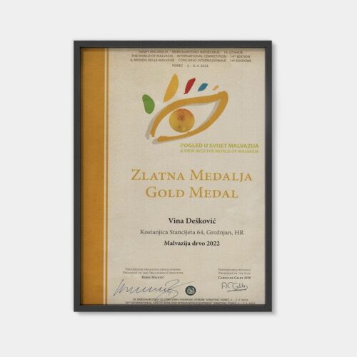 Zlatna medalja Malvazija Barrique